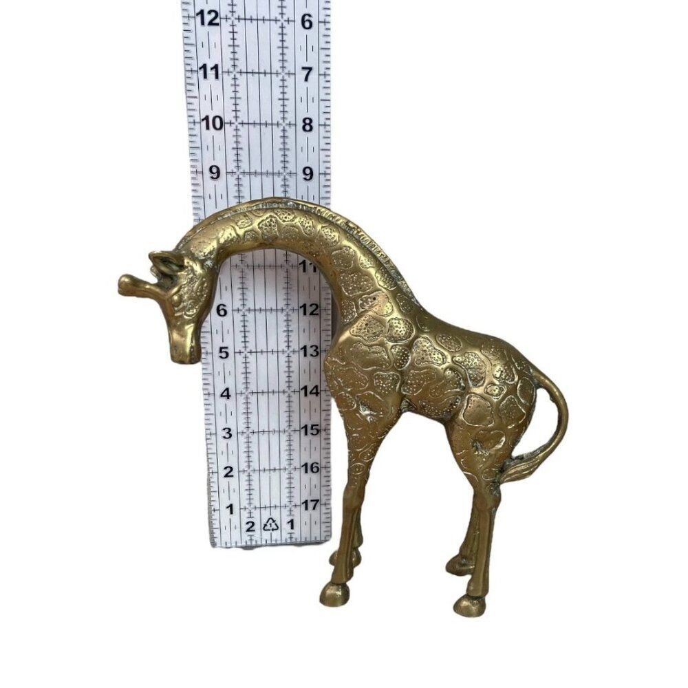 Vintage Solid Brass Giraffe Figurine 10.5" Tall Safari Animal Decor - Picture 2 of 5